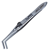 Jameson Muscle Forceps, Adult Size, Left, Serrated Handle With Slide Lock And Polished Finish, Angled Shafts, 12mm Scaled Jaws, 1mm Teeth On One Jaw Fit Into Holes On Other Jaw, And Overall Length Of 4" (100mm) 